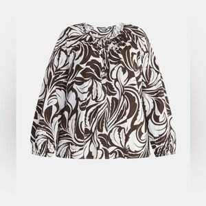 Terra & Sky Women's Plus Size Tie Front Blouse with Long Sleeves Size 0X(14W)